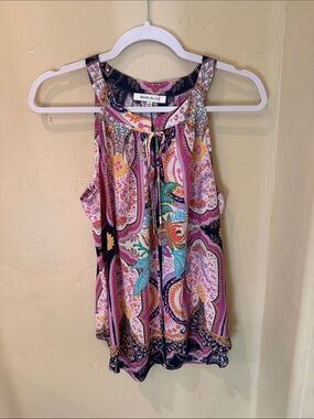 Rose & Olive Pink Multicolor Paisley Tie-Front Halter Tank